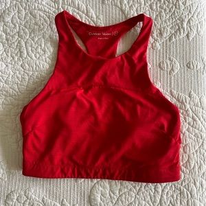 Outdoor Voices High Neck Sports Bra Top in Cherry Red